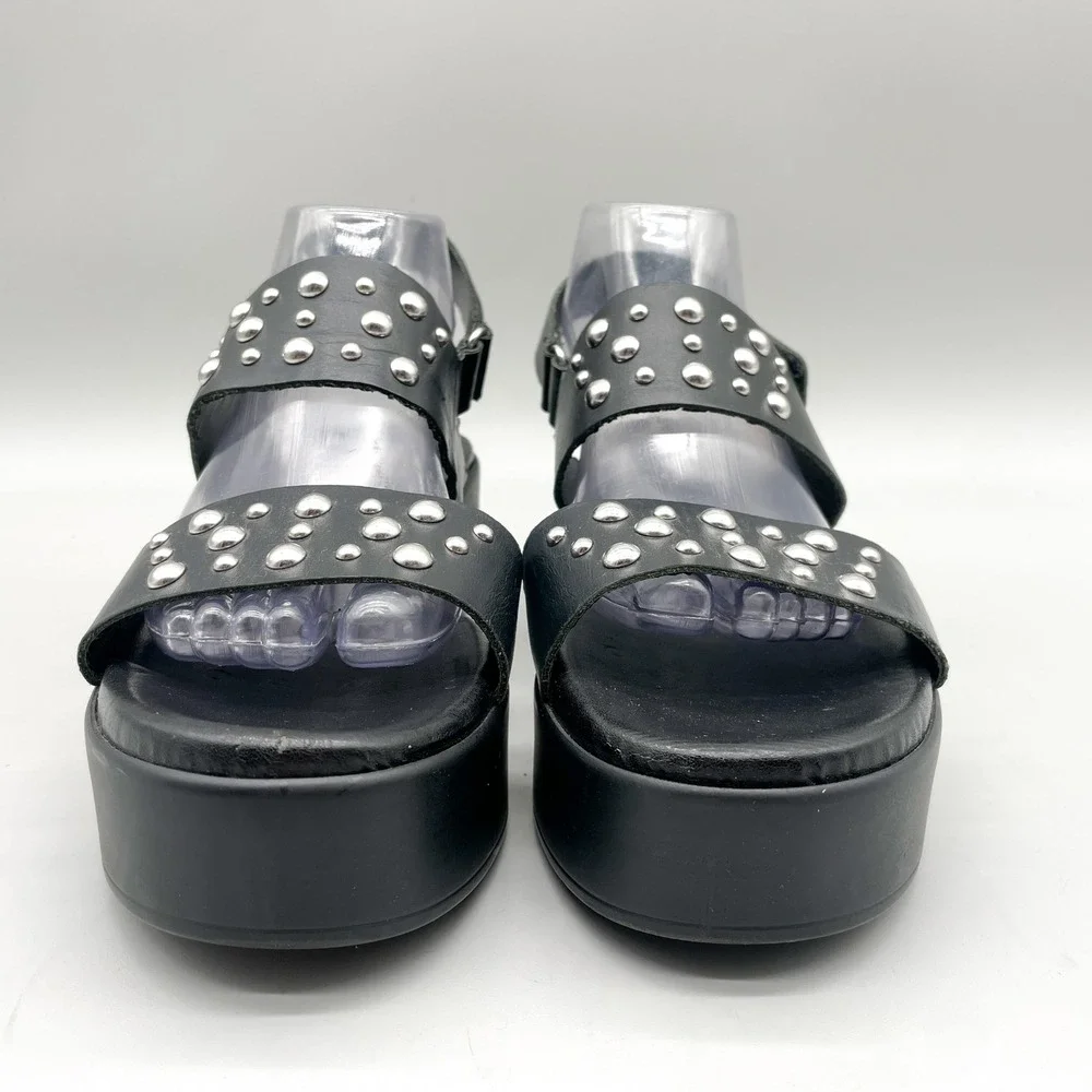 Steve Madden Womens 10 Flatform Sandals Black Leather Studded Edgy Punk 90s Y2K